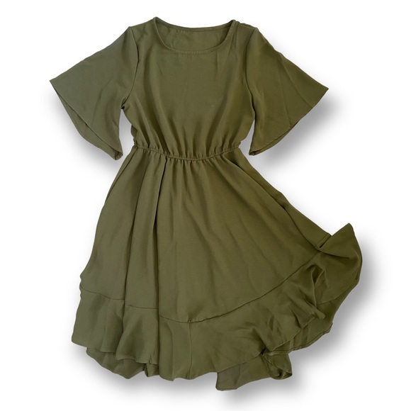 SHEIN Dresses & Skirts - 🪴 Shein Olive Green High Low Flutter Frill Short Sleeve Dress